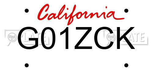 G01ZCK California License Plate
