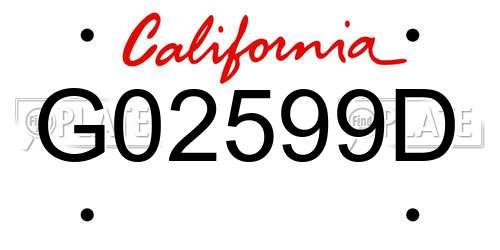 G02599D California License Plate