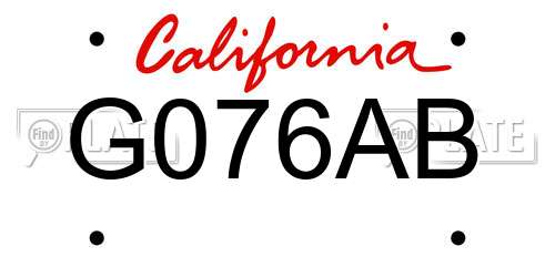 G076AB California License Plate