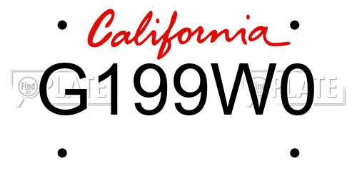 G199W0 California License Plate