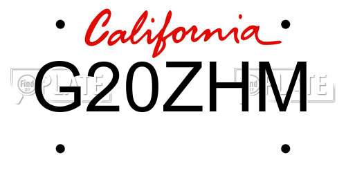 G20ZHM California License Plate