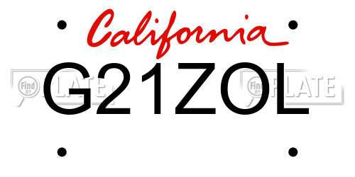 G21ZOL California License Plate