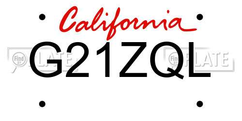 G21ZQL California License Plate