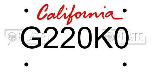 G220K0 California License Plate