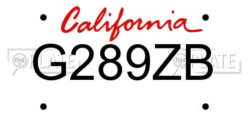 G289ZB California License Plate
