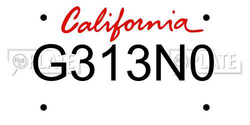 G313N0 California License Plate