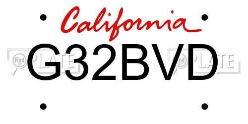 G32BVD California License Plate