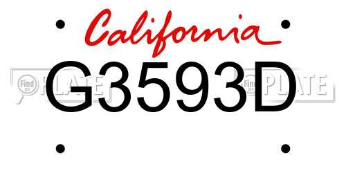 G3593D California License Plate