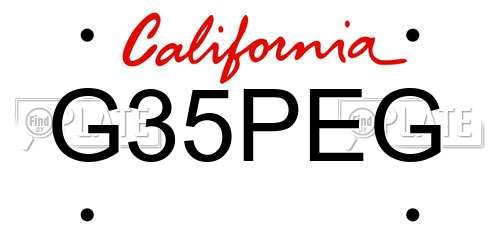 G35PEG California License Plate