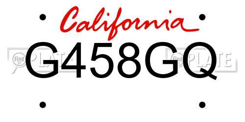 G458GQ California License Plate