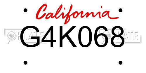 G4K068 California License Plate