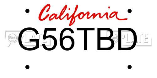 G56TBD California License Plate