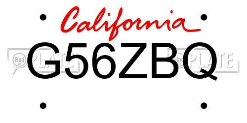 G56ZBQ California License Plate