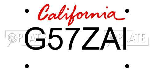 G57ZAI California License Plate