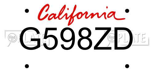 G598ZD California License Plate