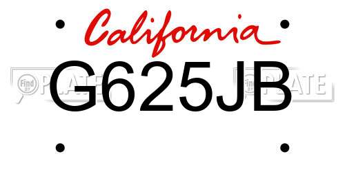 G625JB California License Plate