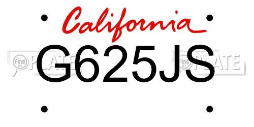 G625JS California License Plate