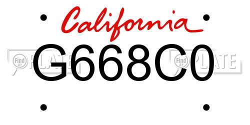 G668C0 California License Plate