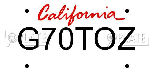 G70TOZ California License Plate