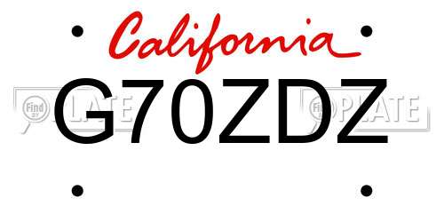 G70ZDZ California License Plate
