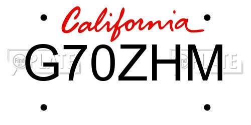 G70ZHM California License Plate