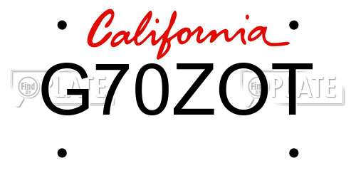 G70ZOT California License Plate