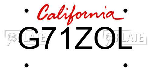 G71ZOL California License Plate
