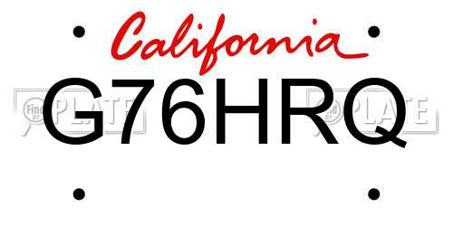 G76HRQ California License Plate