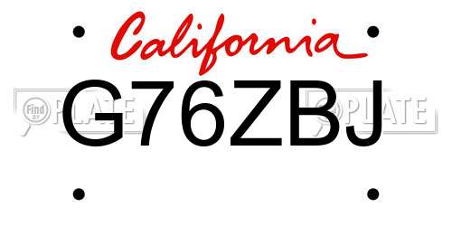 G76ZBJ California License Plate