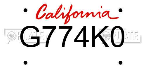 G774K0 California License Plate
