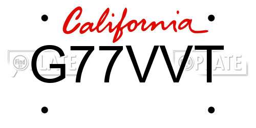 G77VVT California License Plate