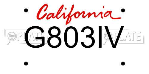 G803IV California License Plate