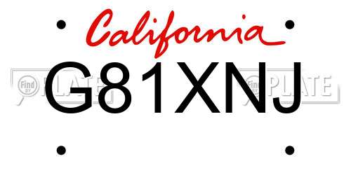 G81XNJ California License Plate