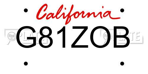 G81ZOB California License Plate