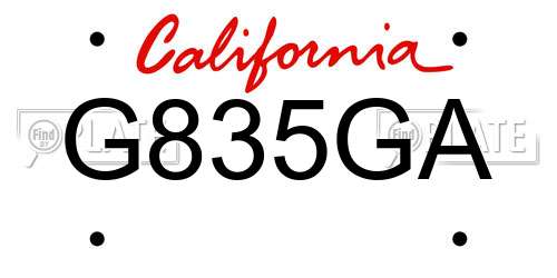 G835GA California License Plate