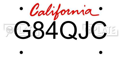 G84QJC California License Plate