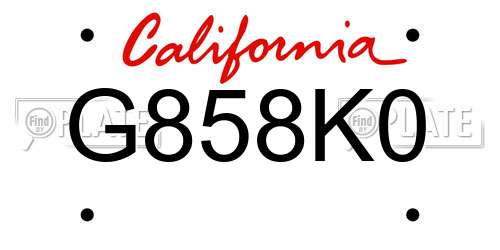 G858K0 California License Plate