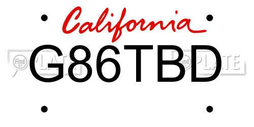 G86TBD California License Plate