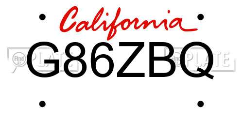 G86ZBQ California License Plate