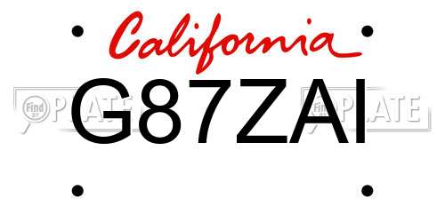 G87ZAI California License Plate