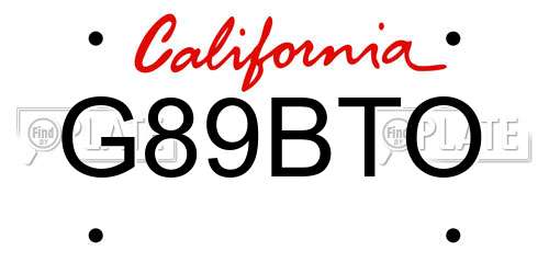 G89BTO California License Plate