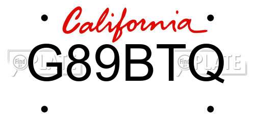 G89BTQ California License Plate