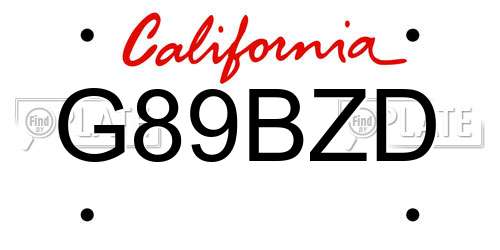 G89BZD California License Plate