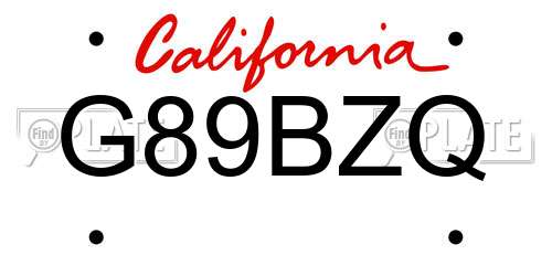G89BZQ California License Plate