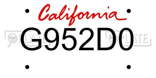G952D0 California License Plate