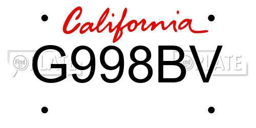 G998BV California License Plate