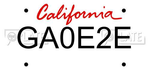 GA0E2E California License Plate