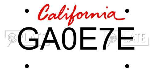 GA0E7E California License Plate