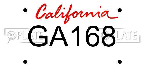 GA168 California License Plate