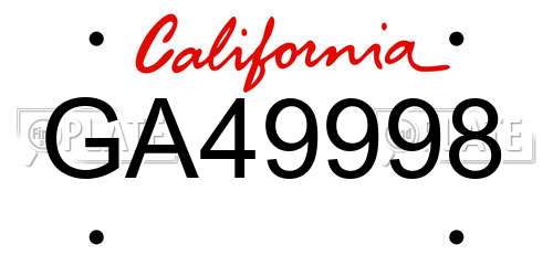 GA49998 California License Plate